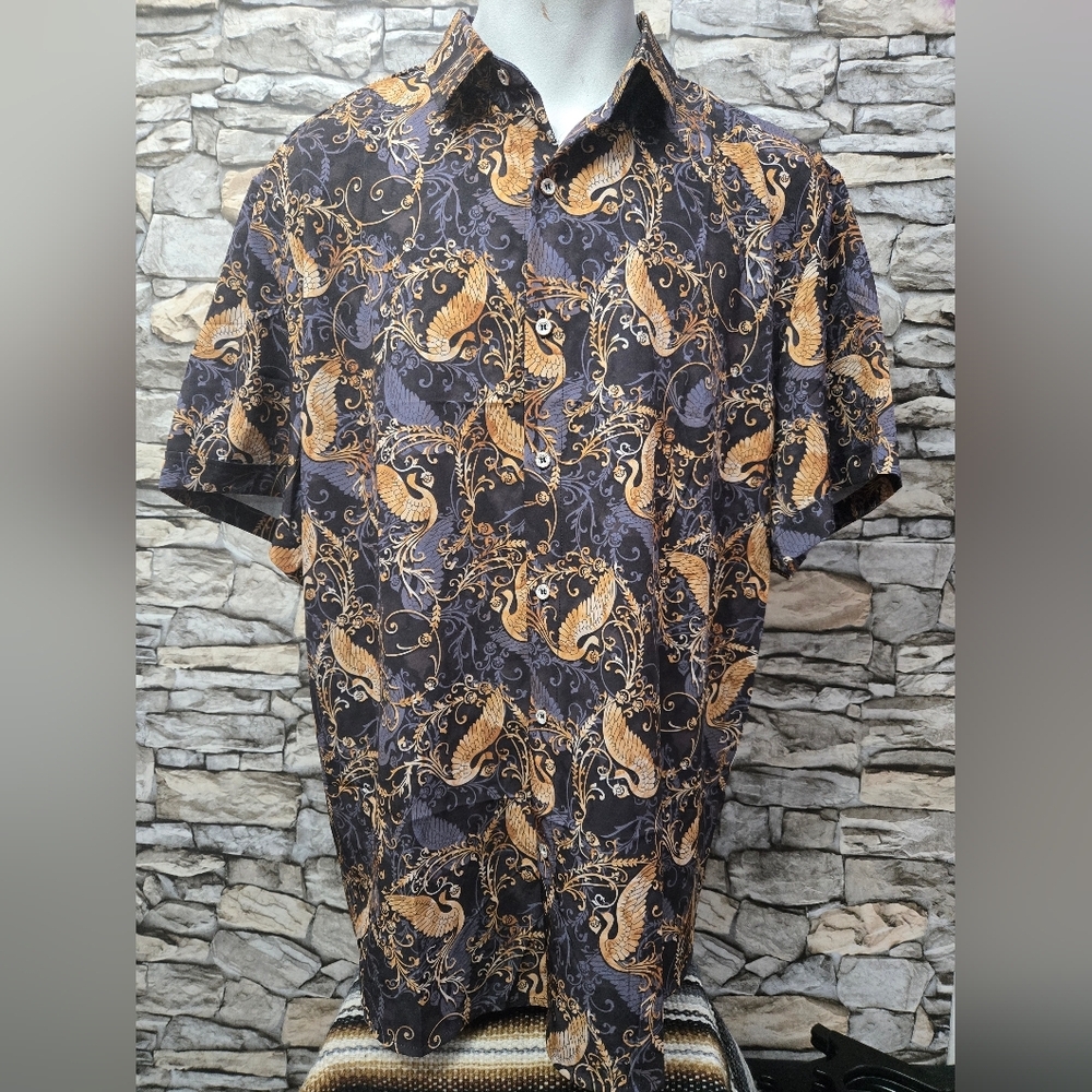 Men's Black and Gold Paisley Casual Button Down Shirt
